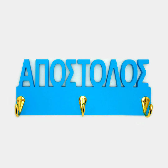 WoodStudio Mεταλλίων Παιδική Κρεμάστρα Πολλαπλών Θέσεων Ξύλινη Μπλε 13x28cm