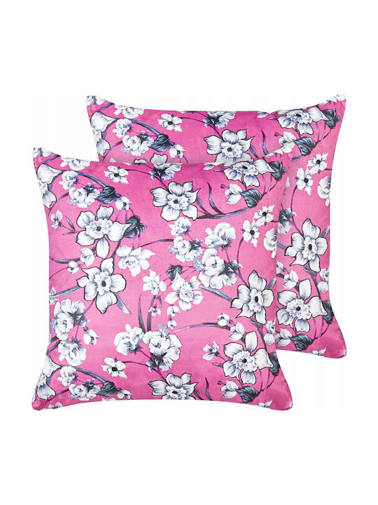 Set 2 Velvet Embroidered Cushions Fuchsia Koeleria 45 X 45 Cm Lumarko