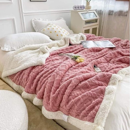 Pucioasa Pătură Fleece Dublă cu franjuri 200x230cm Roz