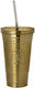 Metallic Bronze Glass Thermos Stainless Steel / Aluminum BPA Free 480ml Bronze with Straw