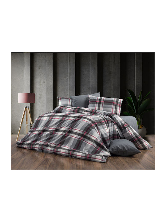 Dimcol Παπλωματοθήκη Μονή 160x240 Εκάβη 424 Grey-bordeaux
