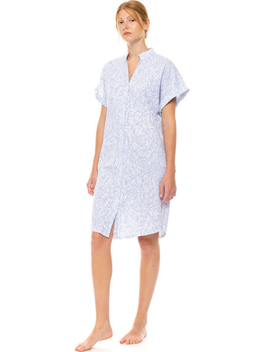 Pink Label Sommer Damen Nachthemd Sky Blue, Ice Blue Fleur