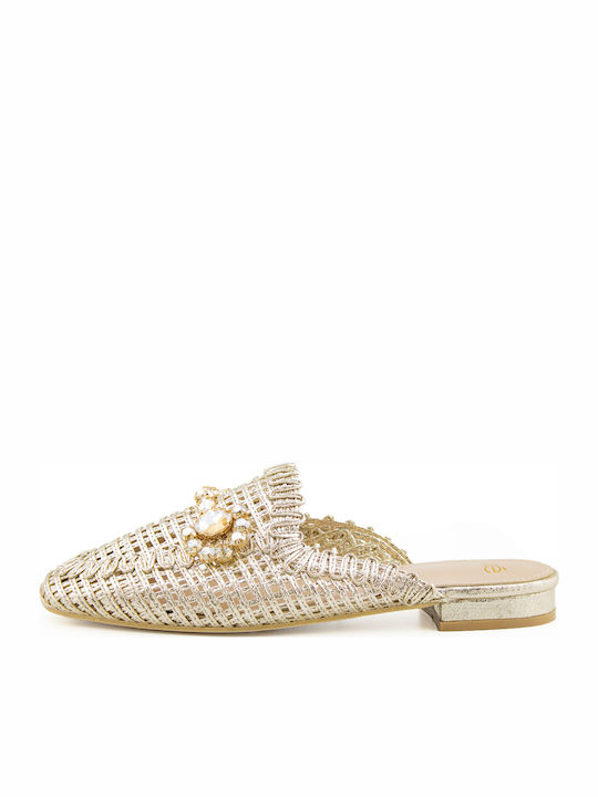 Mules mit Absatz in Gold Farbe