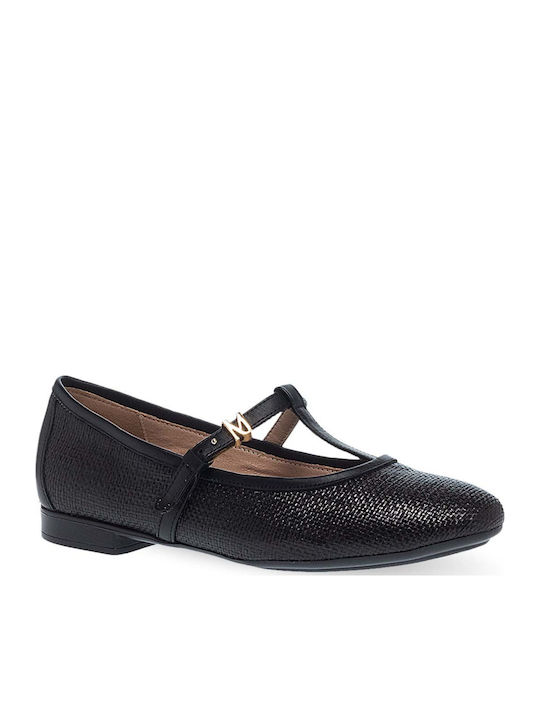 Leather Ballerinas With strap Black