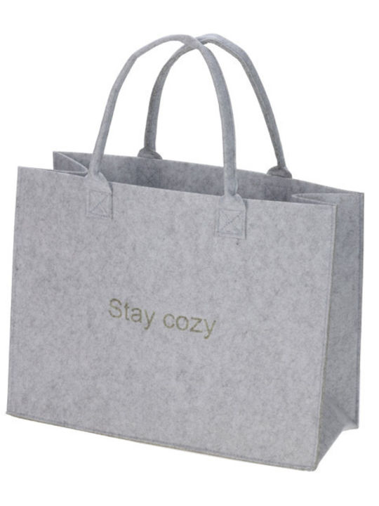 Τσάντα Ώμου Tote Τσόχα Γκρι 44x34cm