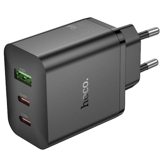 Hoco Φορτιστής Χωρίς Καλώδιο με Θύρα USB-A και 2 Θύρες USB-C 65W Μαύρος (N51 Scenery)