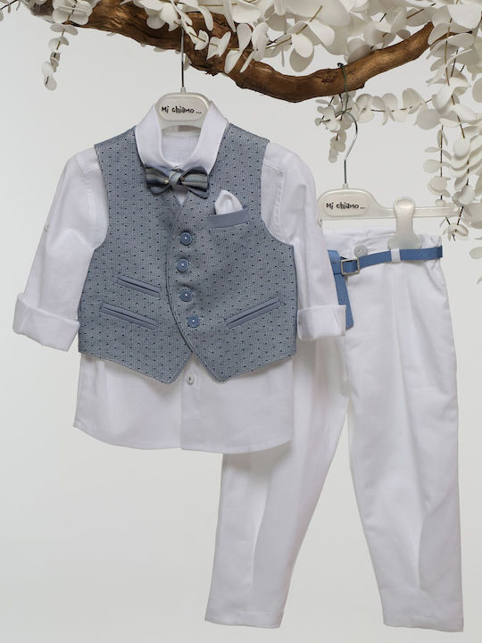 Mi Chiamo Costum de Botez cu Vestă pentru Băiat Albastru deschis