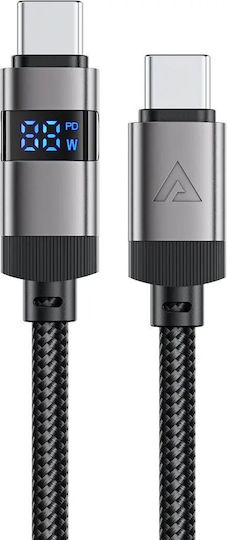 Acefast LED / Braided USB 2.0 Cable USB-C male - USB-C 66W Μαύρο 1.2m C15-03