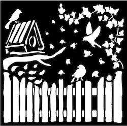 Thick Stencil Stamperia 18x18cm House Roses Fence Birds