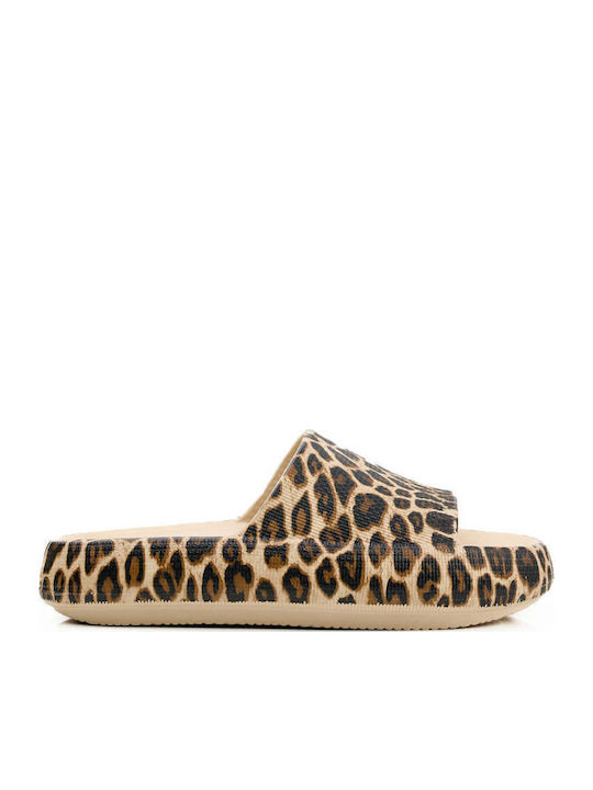 Beige Leopard Flip Flops Animal Print Effect
