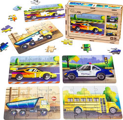Puzzleok Wooden Puzzles 4 in 1 Vehicles Puzzle Set Transportation Cars