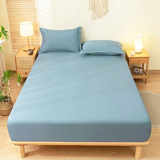 To megalo pazari Sheet Super-Double with Elastic 160x200+30cm. Light Blue