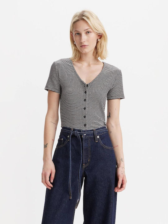 Levi's Γυναικείο T-shirt Ριγέ Μαύρο