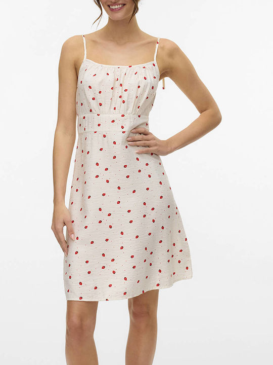 Καλοκαιρινό Mini Φόρεμα Snow White, Strawberry, White