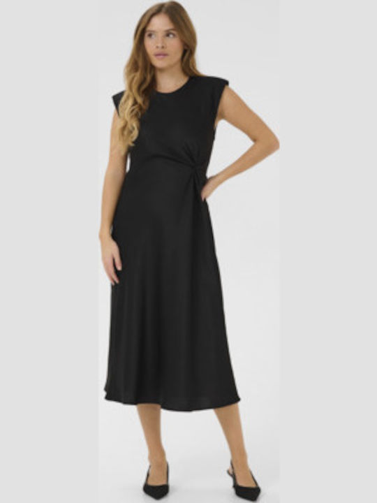 Summer Midi Satin Dress Black
