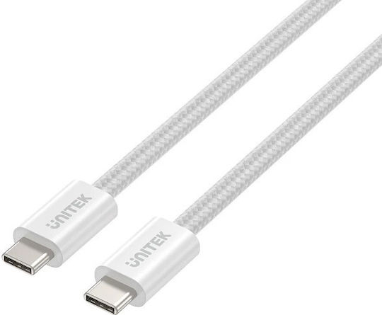 Unitek Magnetic / Retractable / Braided USB 2.0 Cable USB-C male - USB-C 100W PD Λευκό 1m C1414AWH-1M