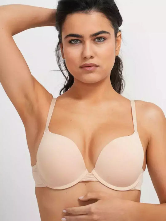 Plunge Push Up Plunge Bra Underwire Beige