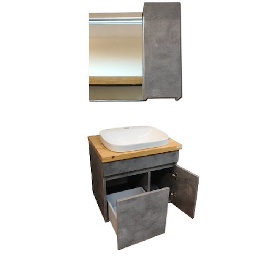 Dulap de baie Furnibath F61 Cement 7743 cu chiuvetă încorporată și oglindă