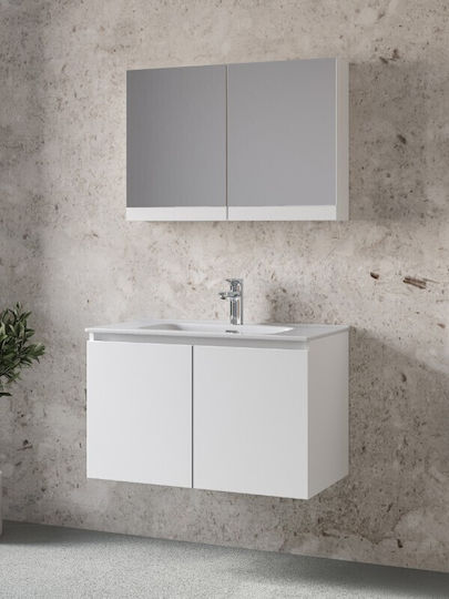 Mobilier Royal Madrid 80 Lac Alb 81x46x50cm Bază Chiuvetă Dulap Oglindă