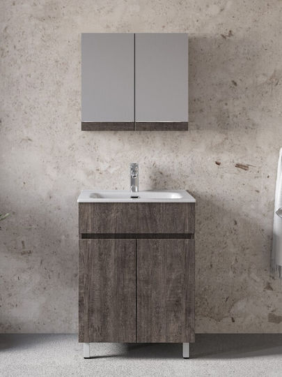 Royal Toledo 60 Grau 61x46x72cm Waschtischunterschrank mit Spiegel