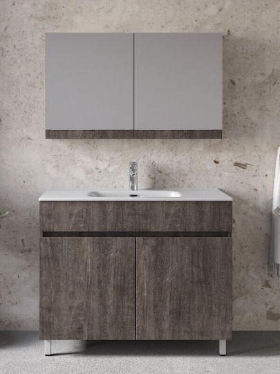 Royal Toledo 100 Grau 101x46x72cm Waschtischunterschrank mit Spiegel-Schrank