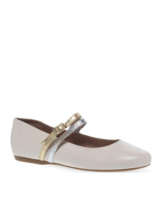Leather Ballerinas With strap Beige