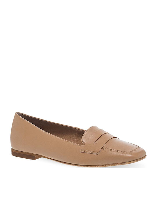 Leder Damen Mokassins in Beige Farbe
