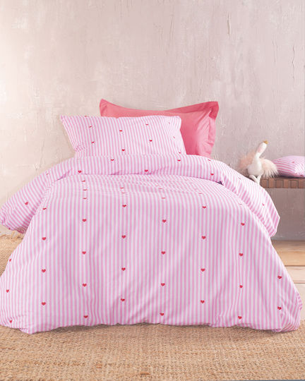 Rythmos Сет Полудвойни Памучни Спални Комплекти Young Heart Розови 160x260см 3 Бройки