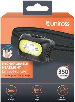 Uniross Lichtkopflampe Prolite 350 Lumen 3m Sensor Usb Aufladung