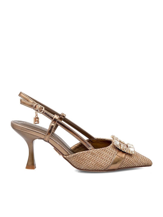Synthetic Leather Beige Heels with Strap