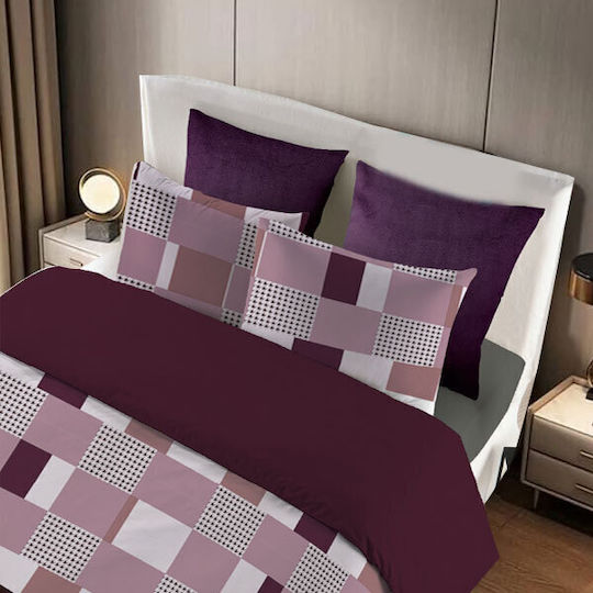 Το μεγάλο παζάρι Σετ Παπλωματοθήκη 220x240cm Υπέρδιπλη με 2 Μαξιλαροθήκες Μελιτζανί