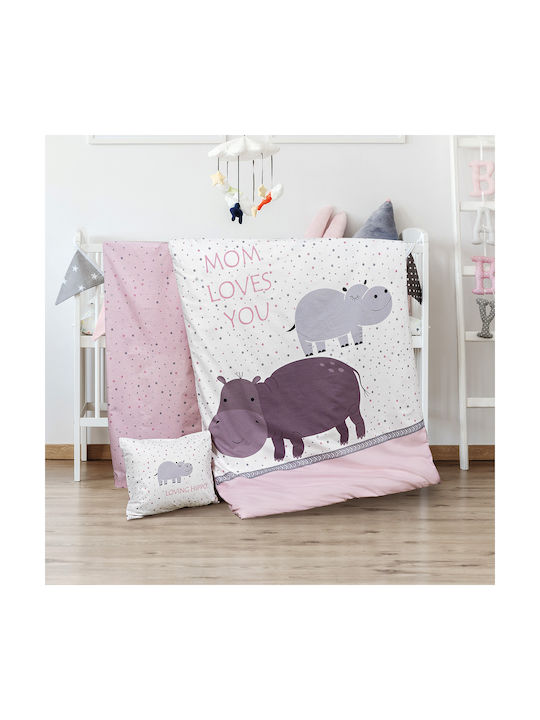 Beauty Home Hippo 5187 Baby Sheets Set Crib Cotton Pink 120x160cm 3pcs