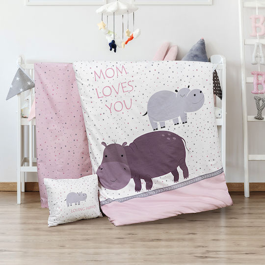 Beauty Home Hippo 5187 Set Baby Bettlaken Für Krippe Baumwolle Rosa 120x160cm 3Stück