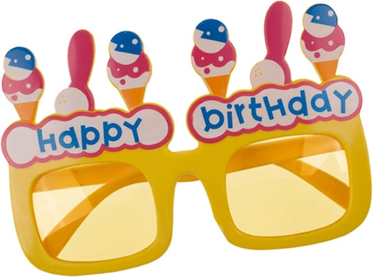 Αστεία Γυαλιά Γενεθλίων Happy Birthday Κίτρινο Παγωτό Πλαστικό 15x10x14.5