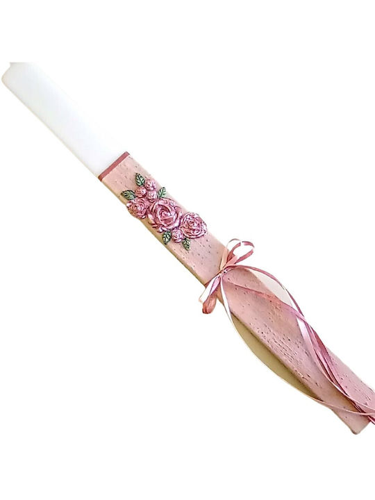 Round White Vintage Easter Candle with Flowers