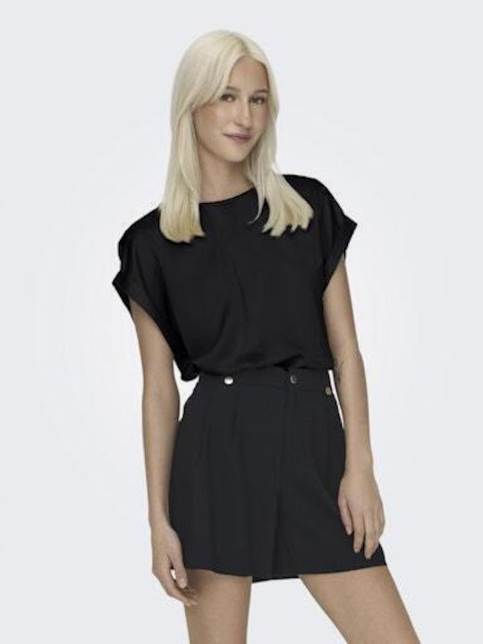 Only Women's Blouse Satin Short Sleeve Black