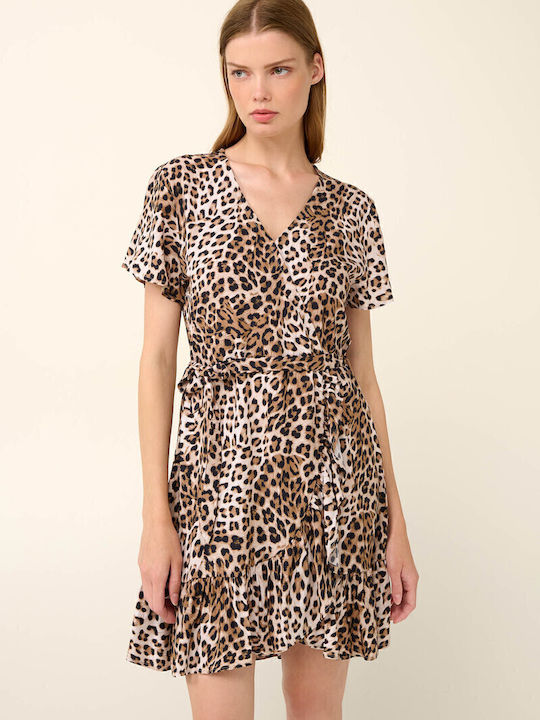 Sommer Mini Kleid Wickel Leo-Print
