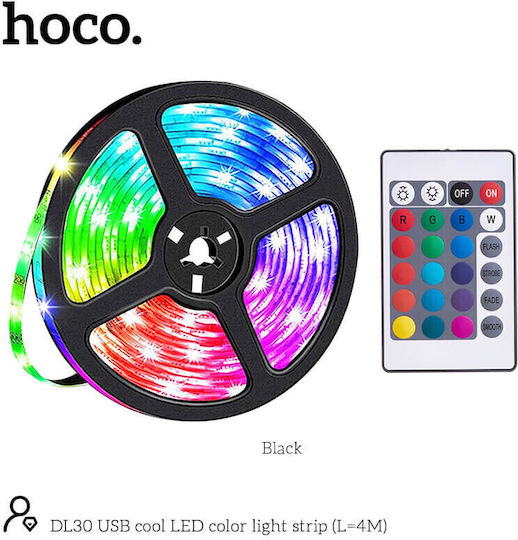 Hoco Bandă LED USB 5V RGB Lumină 4m cu Sursă de alimentare