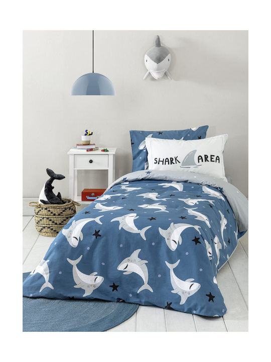 Nima Sheet Set Single Cotton Shark Area Blue, Grey 170x255cm 3pcs