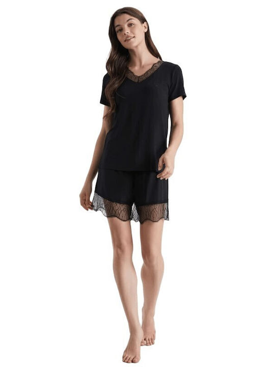 Penye Mood Sommer Damen Pyjama-Set Black