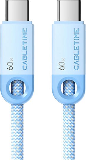 Cabletime Плетен USB 2.0 Кабел USB-C Мъжки - USB-C 60W Захранване (PD) Син 0.25м CT-CM60-PBW