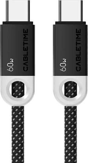 Cabletime Geflochtenes USB 2.0 Kabel USB-C männlich - USB-C 60W PD Schwarz 0,25m CT-CM60-PBW