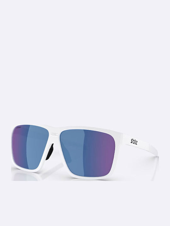 Bliz Men's Sunglasses with White Plastic Frame and Blue Mirror Lens
