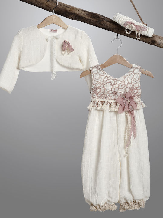 New Life Ecru Baptism Clothes Set with Cardigan & Knitted Dress 3 Pieces