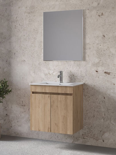 Furnibath Waschtisch mit Waschbecken & Spiegel L61xB60xH36cm Walnut
