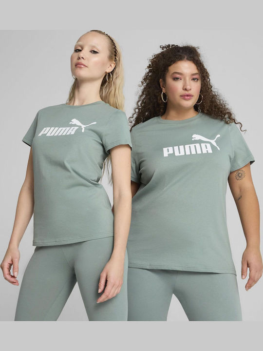 PUMA Logo Damen Sportlich T-Shirt Grün