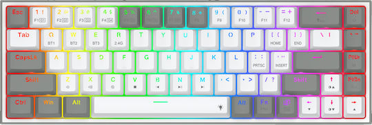 Redragon Castor Pro K631RGB Ασύρματο Gaming Μηχανικό Πληκτρολόγιο 65% με Custom διακόπτες και RGB φωτισμό (Αγγλικό US) Λευκό / Γκρι