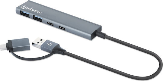 Manhattan Hub 4 Θυρών USB 3.2 με σύνδεση USB-A Γκρι