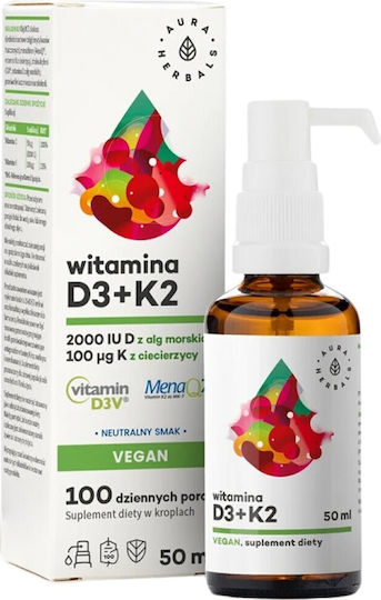 Aura Herbals Vitamin D3 + K2 Витамин за Здравето на костите 2000иу 50мл
