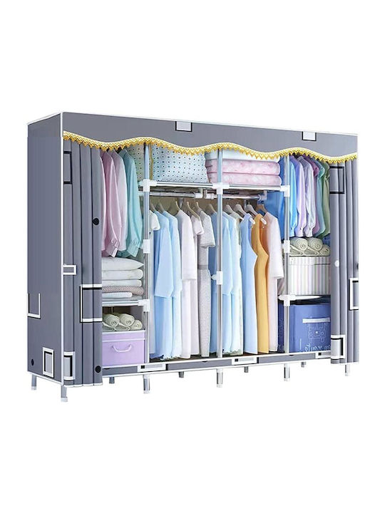 Fabric Wardrobe with Zipper and Shelves in Gray Color 160x45x170cm